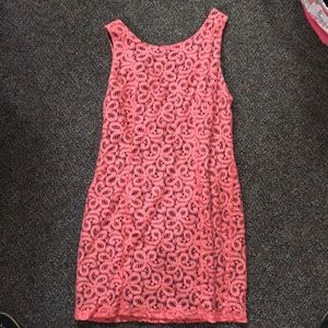 Pink and navy patterned dress